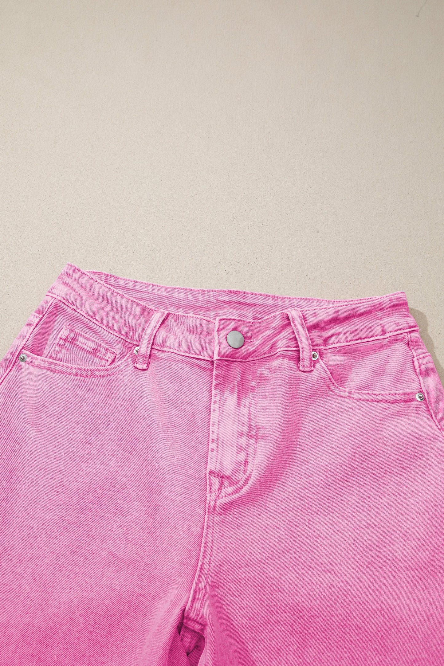 Acid Wash Denim High Waist Raw Hem Jeans