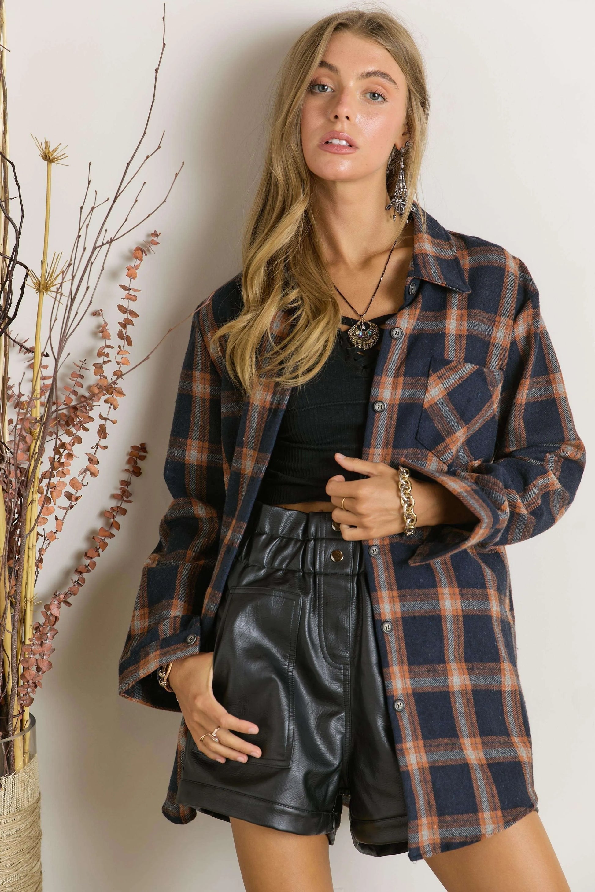 ADORA Full Size Button Down Flannel Shirt Plus Size