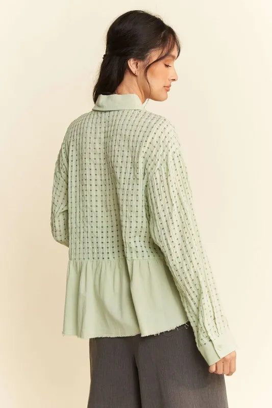 Davi & Dani Garment Washed Jacquard Button Front Shirt