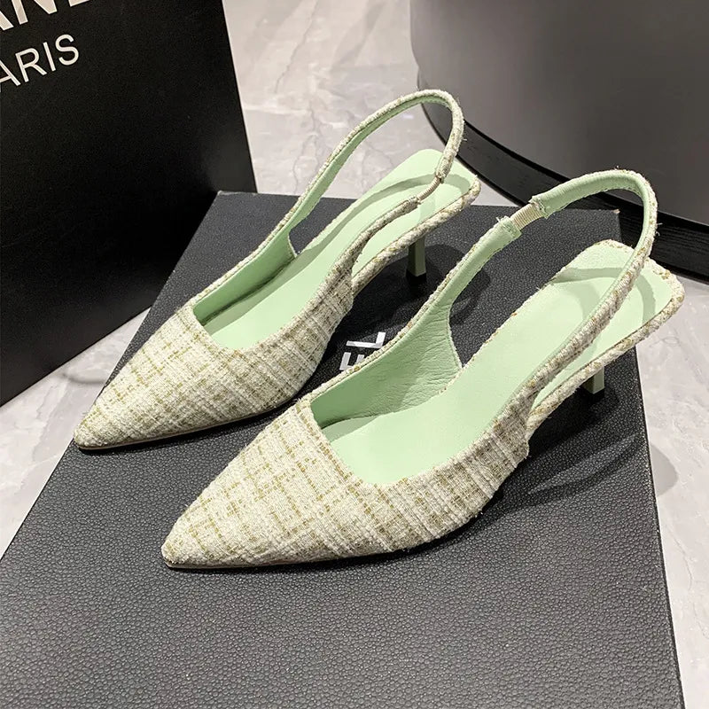 Point Toe Kitten Heel Slingback Pumps Light Green