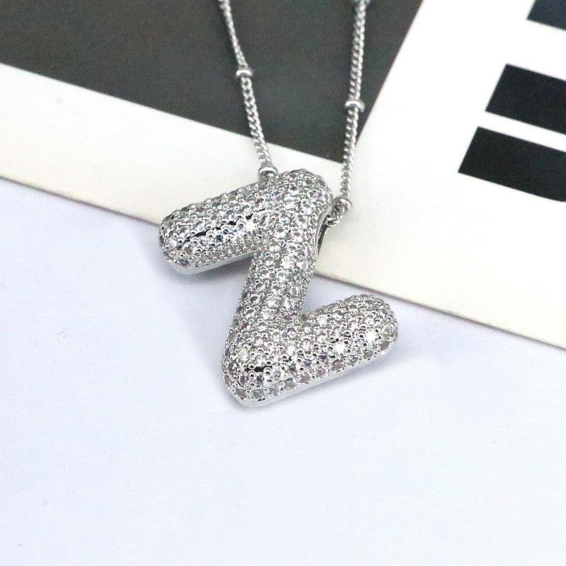 Copper Inlaid Zircon Letter Pendant Necklace Style Z One Size