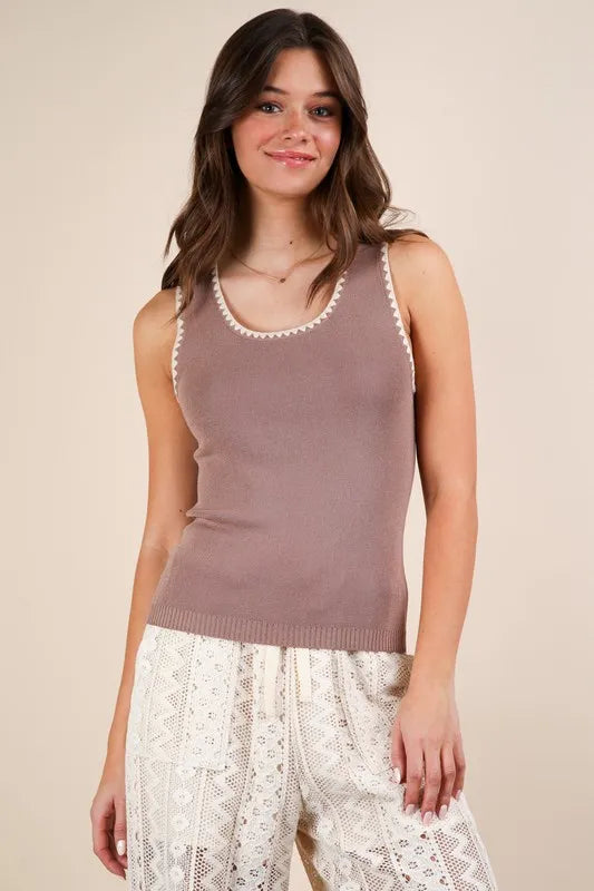 VERY J Blanket Style Sleeveless Knit Tank