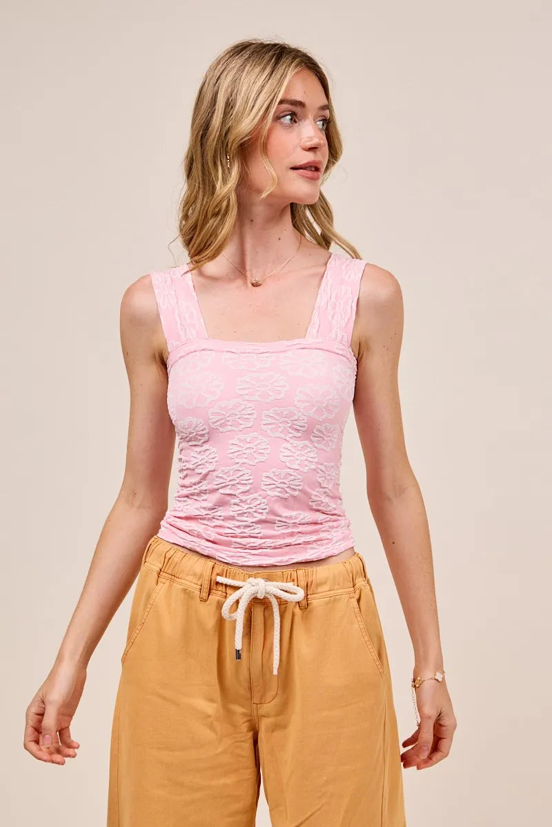 SO ME Two Tone Floral Seamless Tank Top 2TONE BLUSH