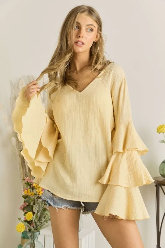 ADORA Layered Bell Sleeve Blouse BANANA