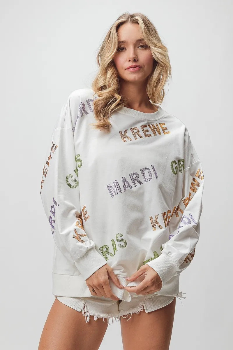BiBi Rhinestone Mardi Gras Krewe Pullover