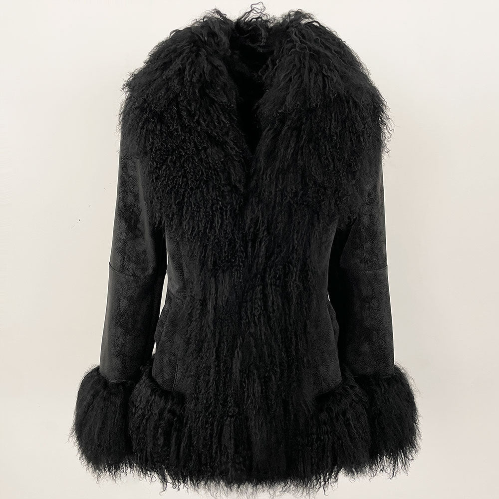 Black fur coat with a white background