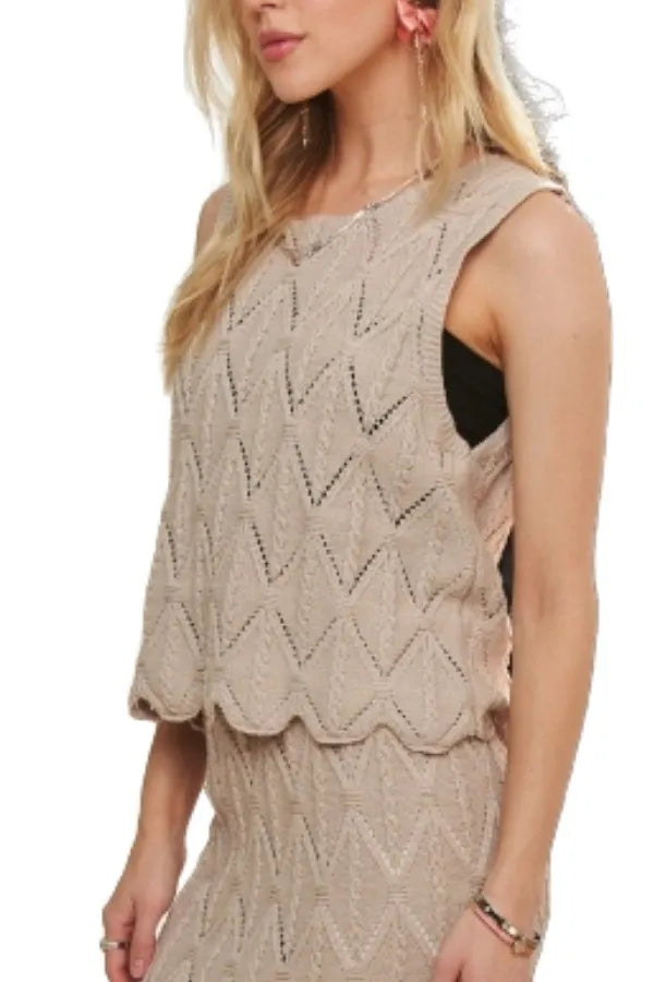 ADORA Crocheted Sleeveless Top with Scalloped Hem