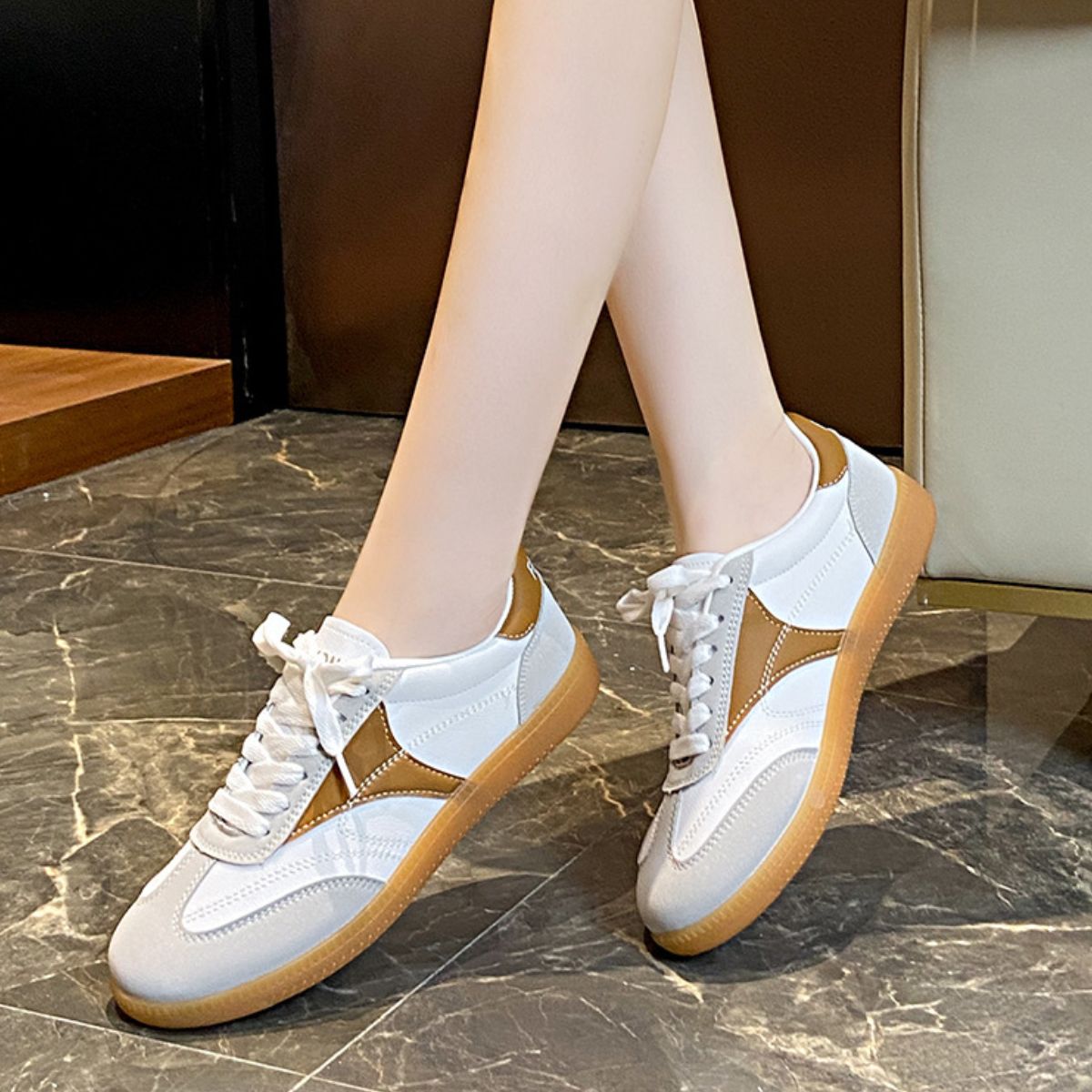 Round Toe Flats Sneakers Khaki