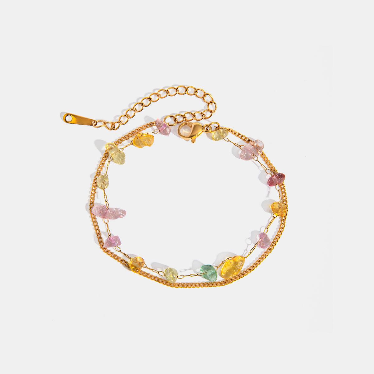 Stainless Steel Natural Stone Double Layered Bracelet Gold One Size