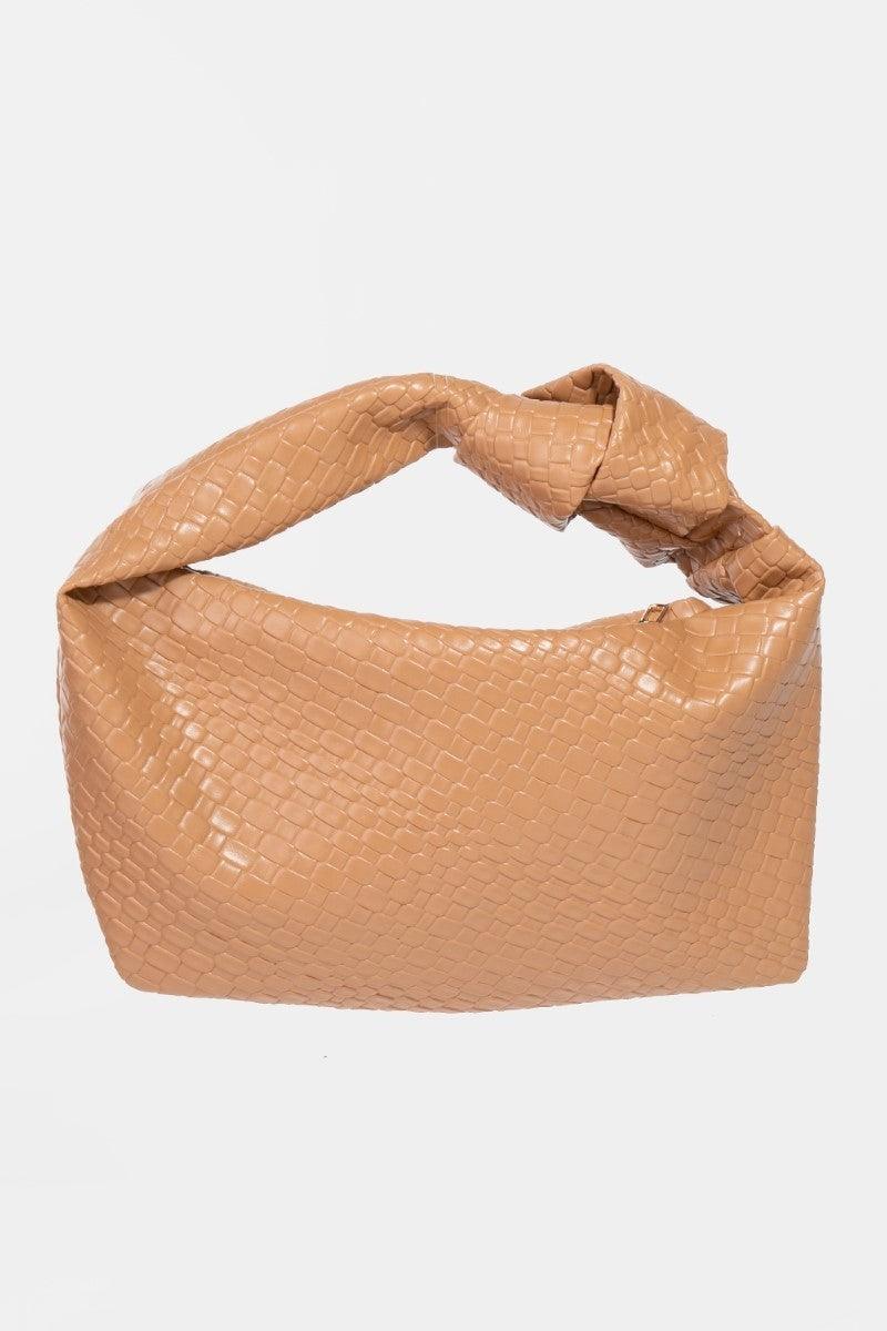 Fame Weave Pattern Knotted Handle Handbag Tan One Size