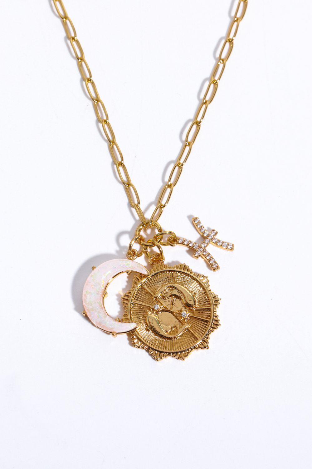 Constellation and Moon Pendant Copper Necklace Pisces One Size