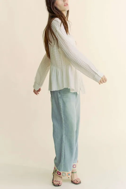 Davi & Dani Garment Washed Jacquard Button Front Shirt
