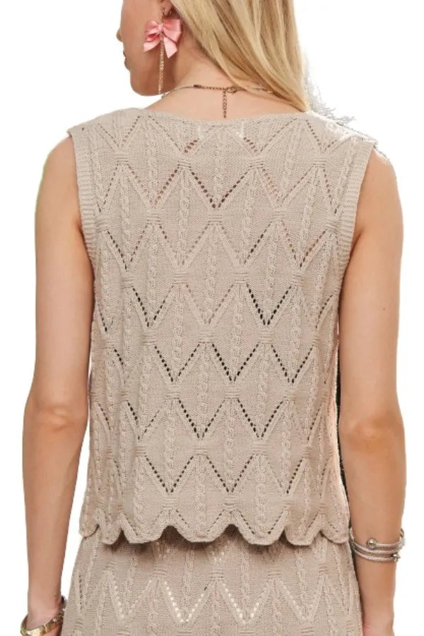 ADORA Crocheted Sleeveless Top with Scalloped Hem