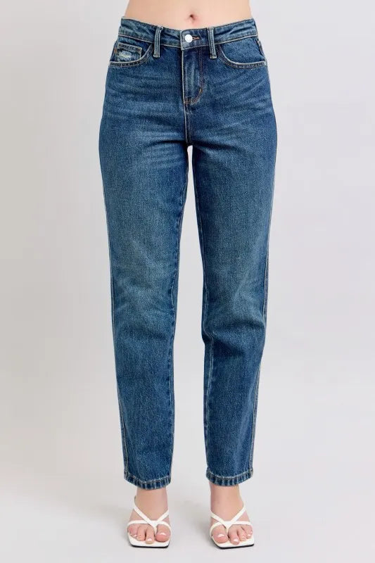 Judy Blue Full Size High Waisted Rigid Magic Non-destroy Straight Leg Jeans Plus Size Dark