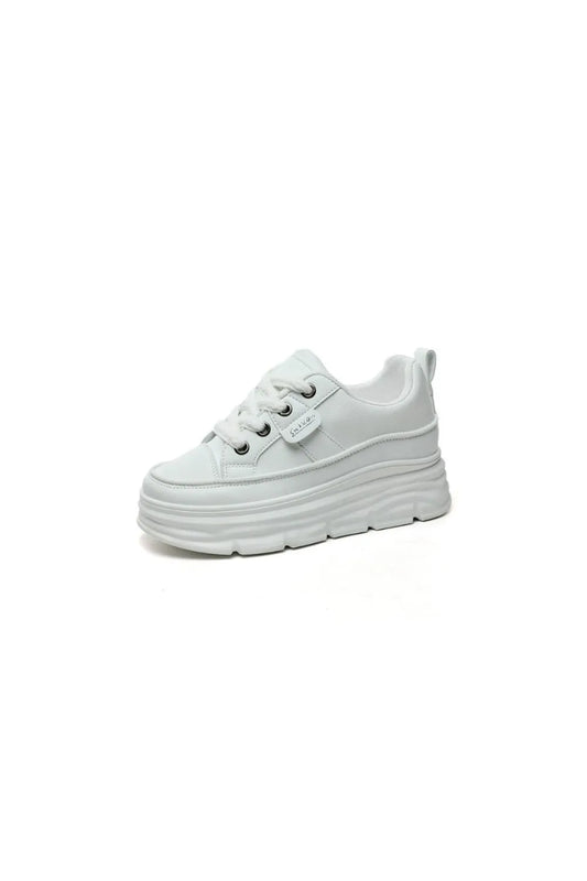Lace Up Round Toe Platform Sneakers White
