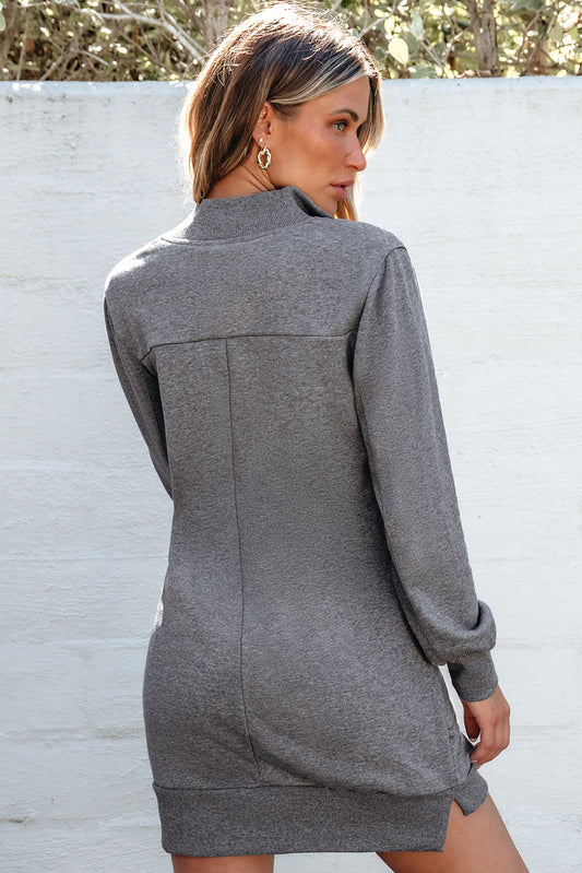 Solid Ribbed Patchwork Pocketed Sweatshirt Dress