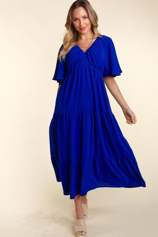 Haptics Tiered Babydoll Maxi Dress with Side Pocket Royal