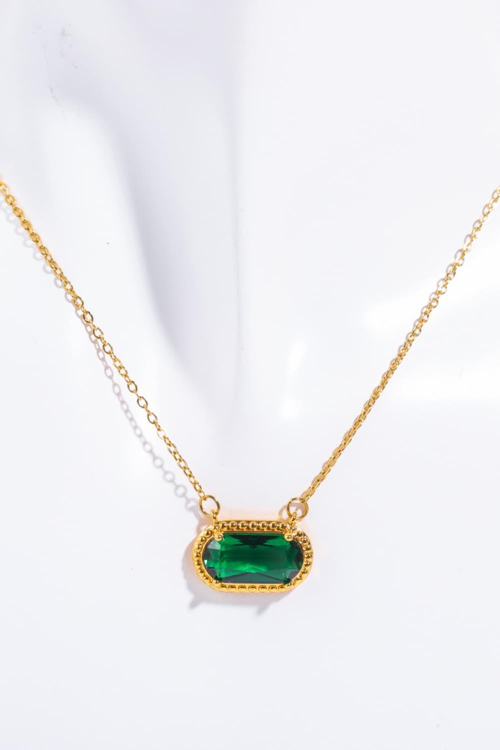 Copper 14K Gold-Plated Pendant Necklace Dark Green One Size
