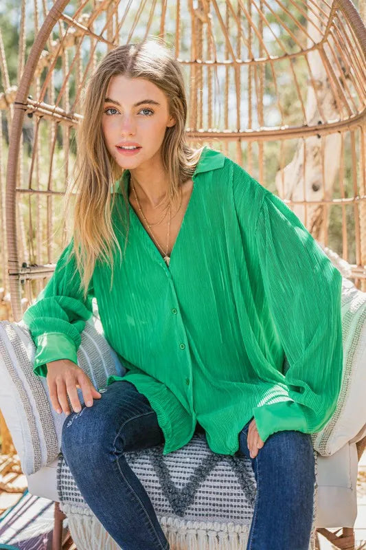 And The Why V Neck Pleated Long Sleeves Shirt