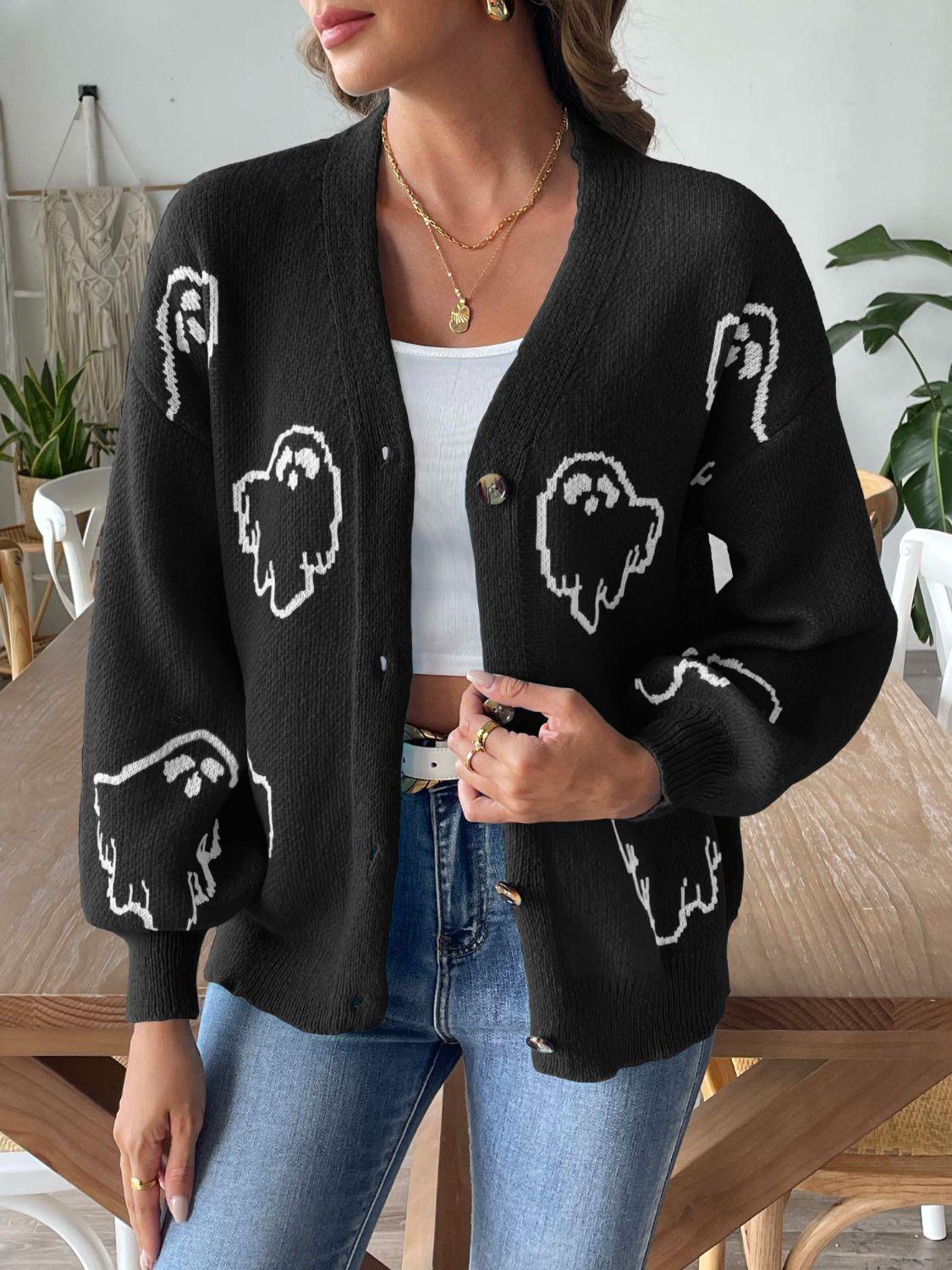 V-Neck Dropped Shoulder Cardigan Black
