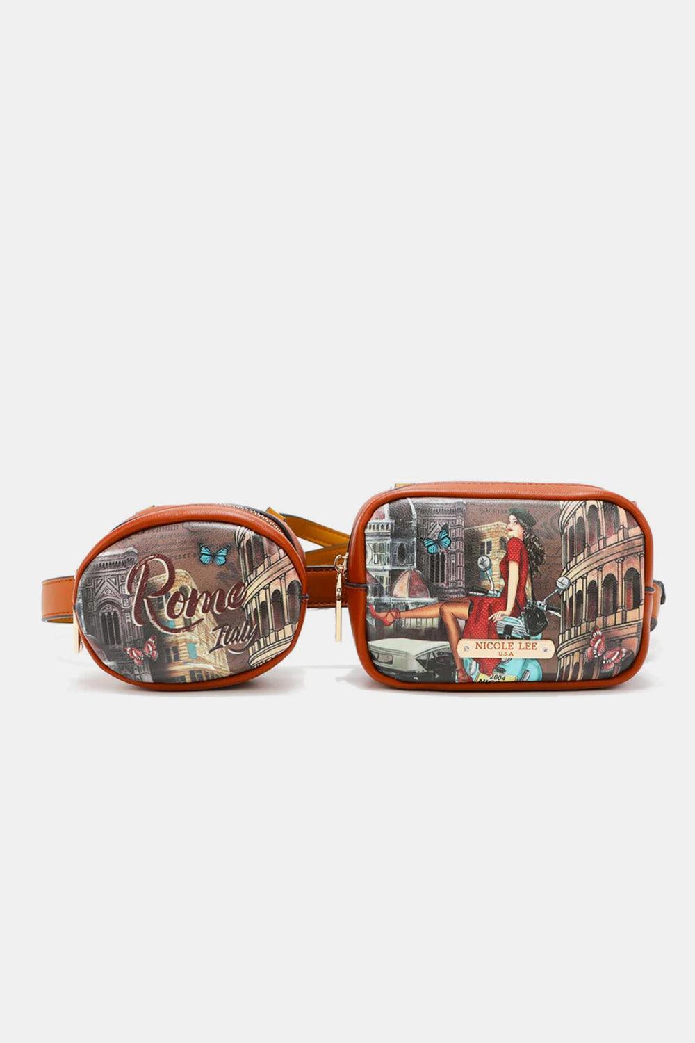 Nicole Lee USA Double Pouch Fanny Pack Memory Of Rome One Size