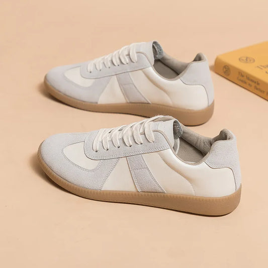 Lace Up Round Toe Sneakers Beige