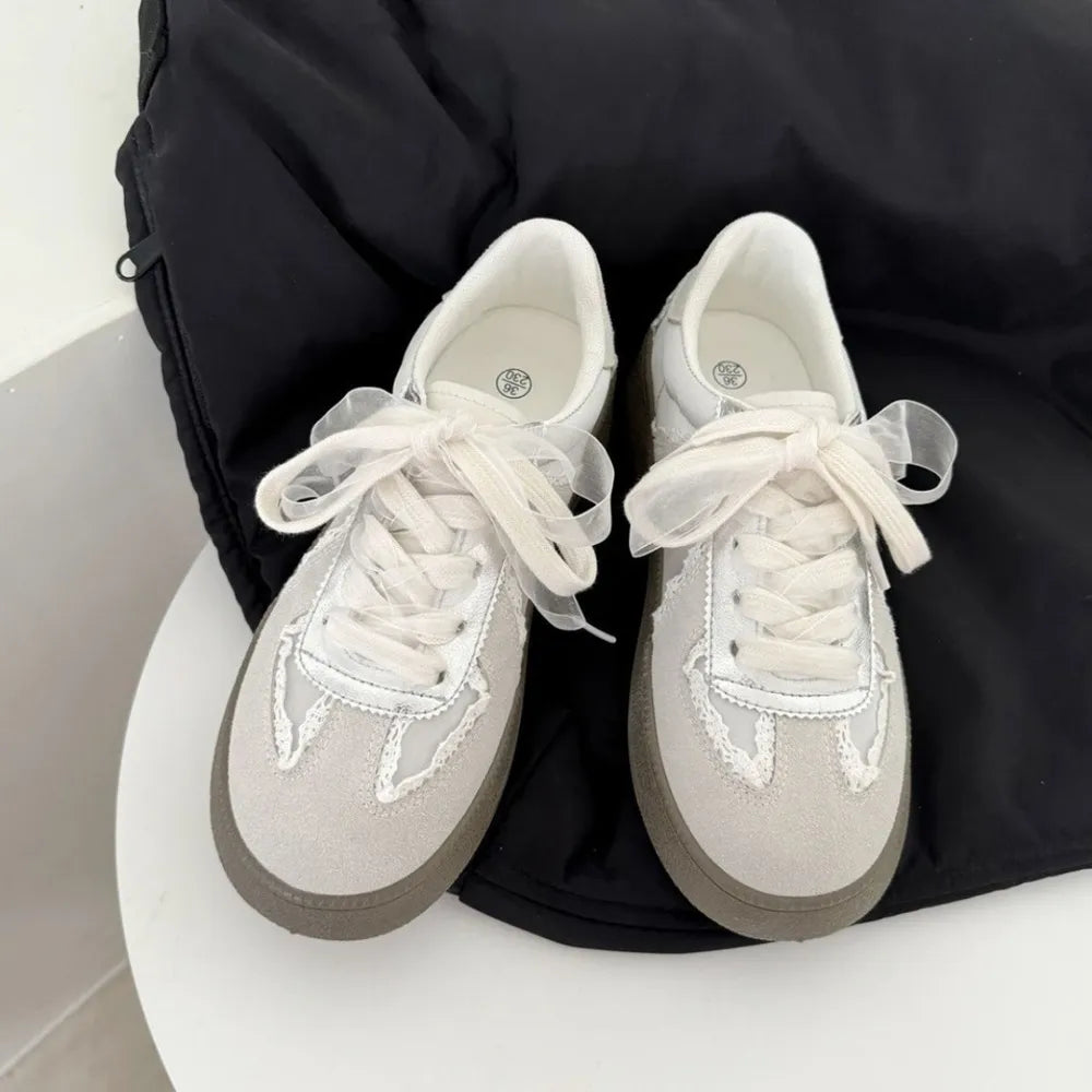 Round Toe Flats Sneakers Silver