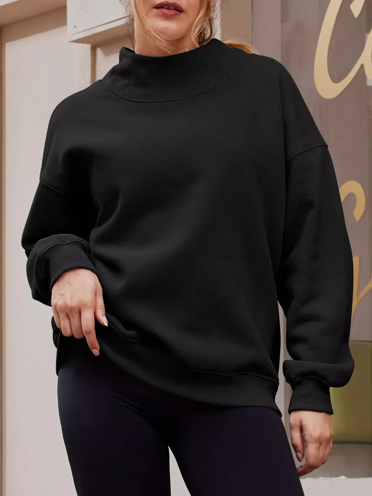 Mock Neck Dropped Shoulder Sweatshirt