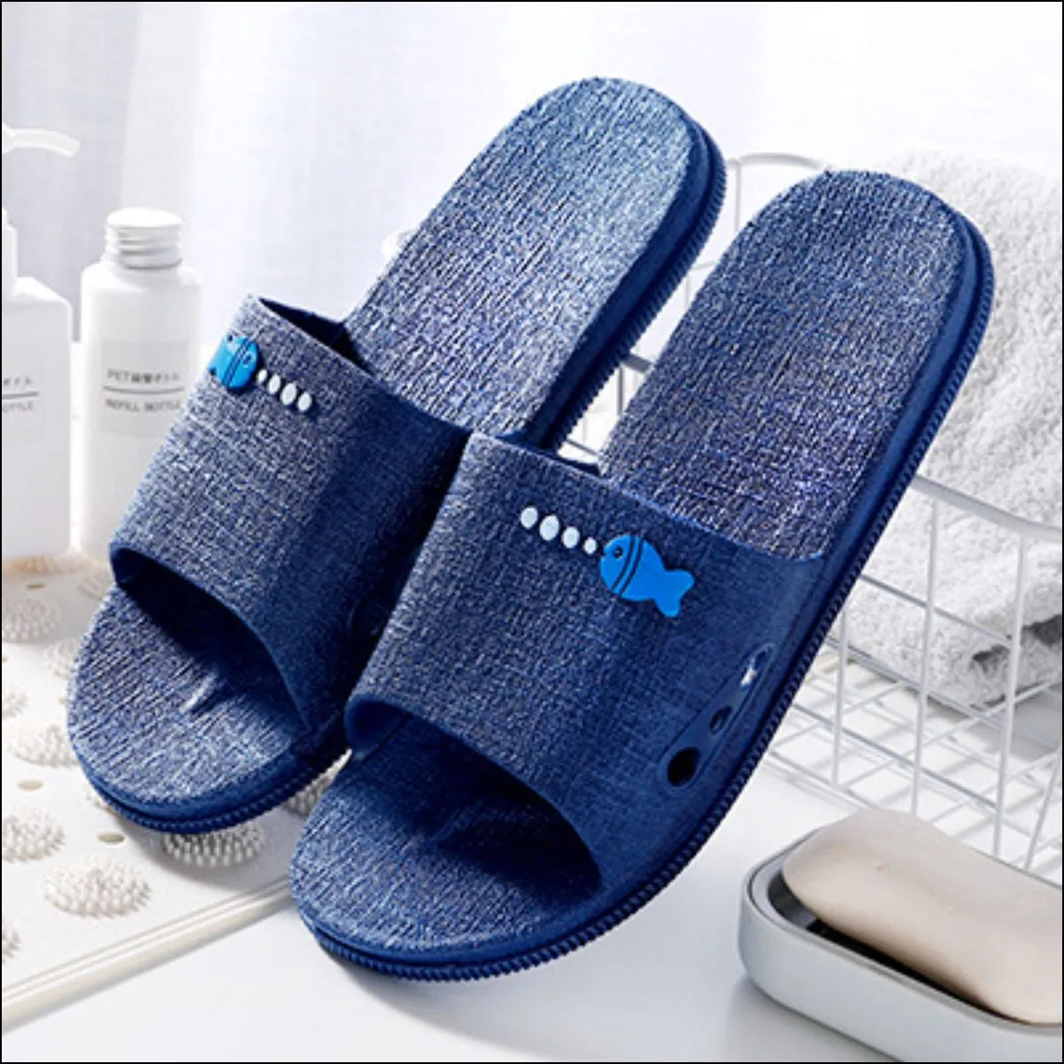 Open Toe Flats Slippers Blue
