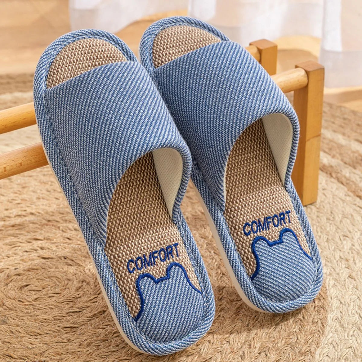Open Toe Flats Slippers Blue