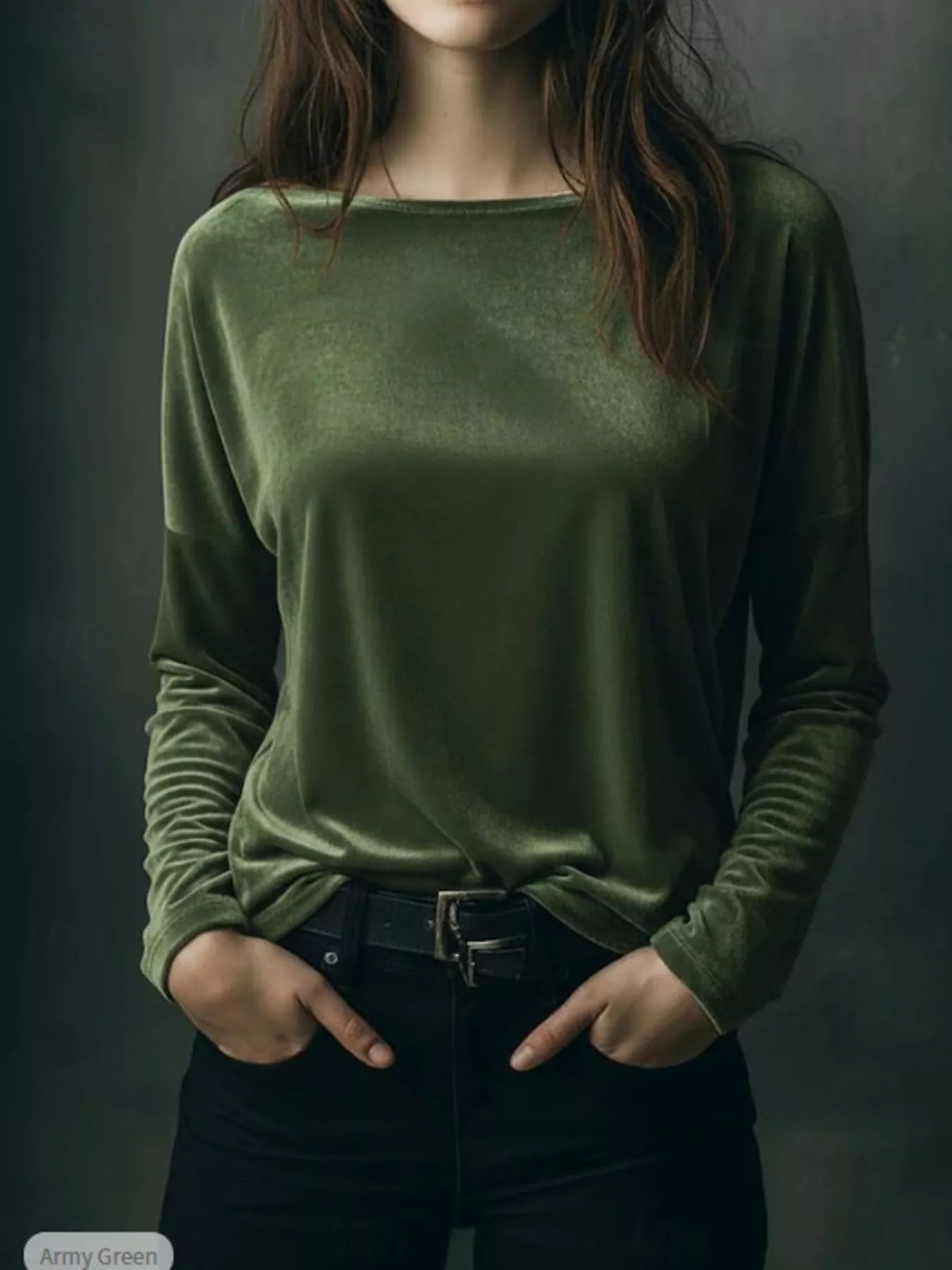 Full Size Velvet Long Sleeve T-Shirt Plus Size