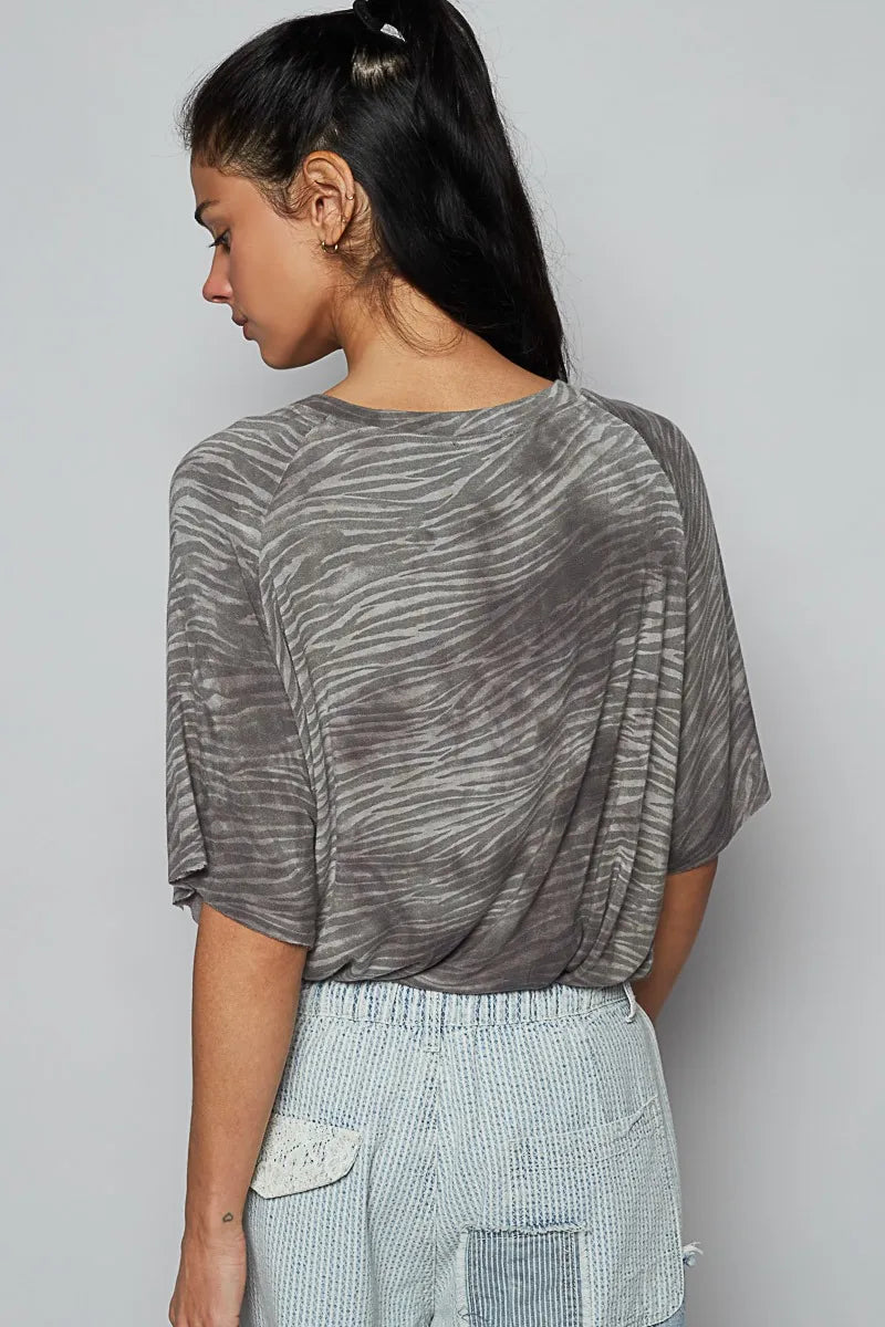 POL Zebra Print Round Neck Half Sleeve T-Shirt