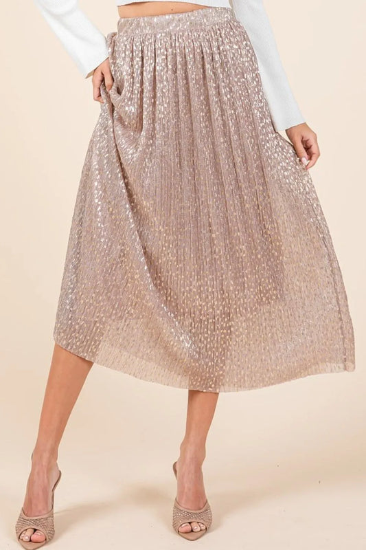 Mittoshop Metallic Glitter Speckle Print Elastic Midi Skirt BLUSH