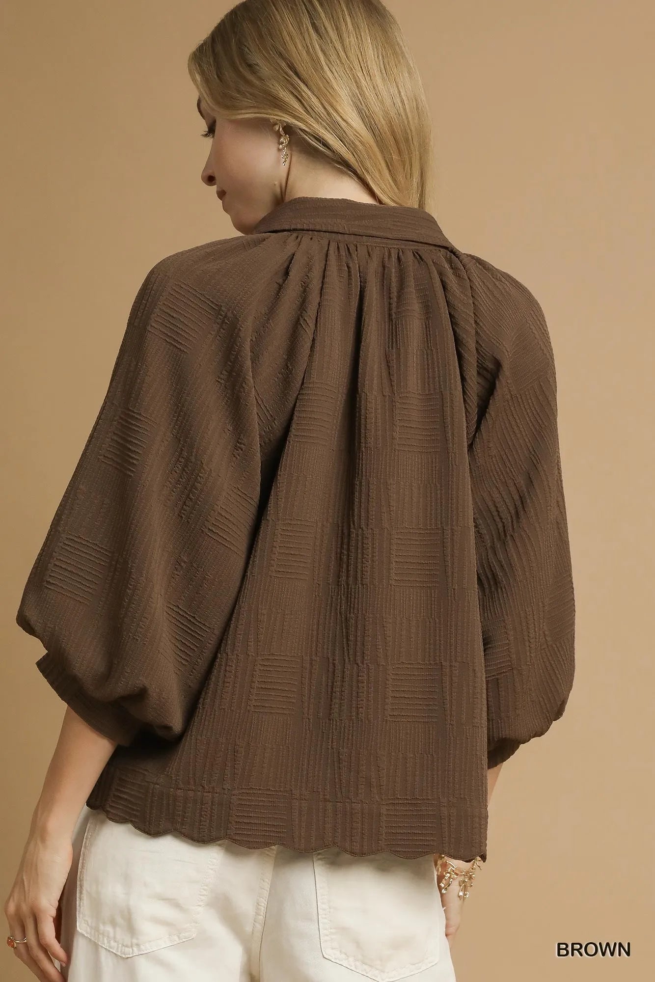 Umgee Oversized Balloon Sleeve Textured Blouse