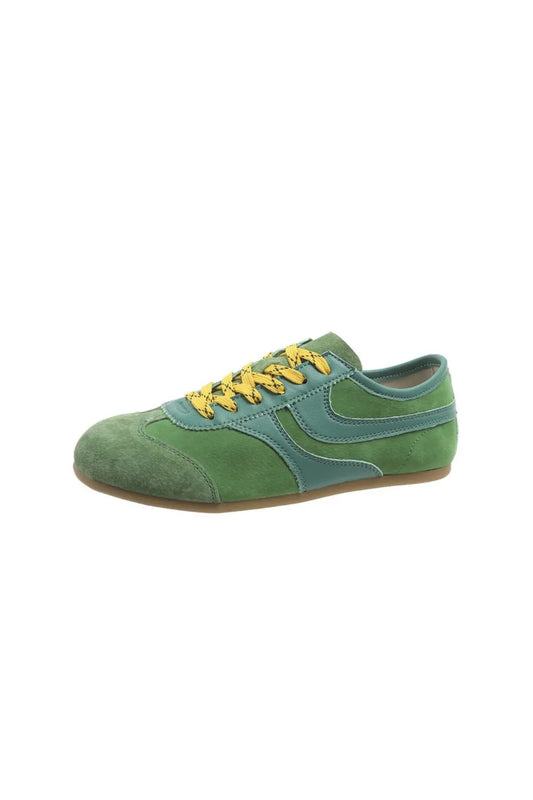 Round Toe Lace Up Flat Sneakers Green
