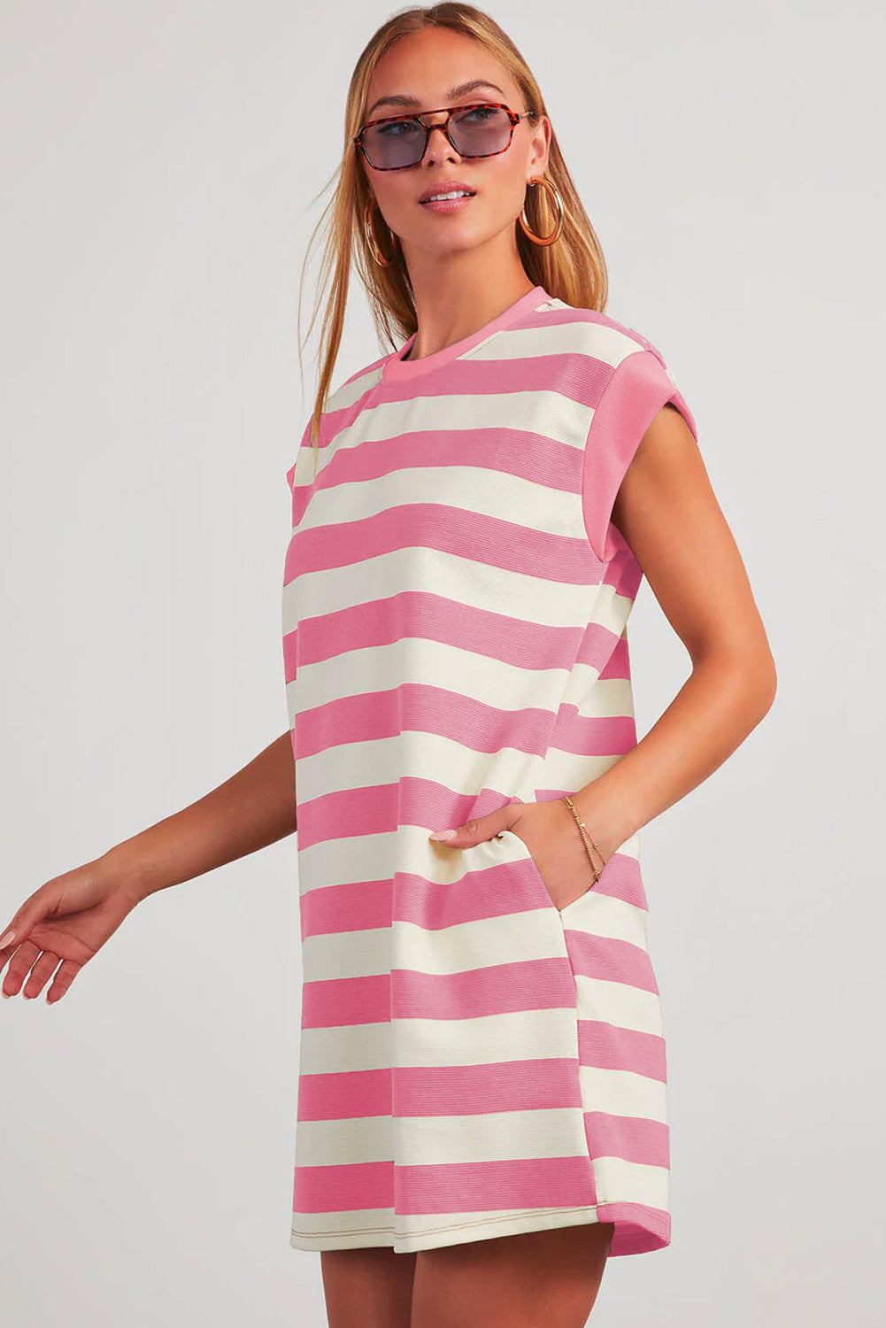 Stripe Cap Sleeve T-Shirt Dress