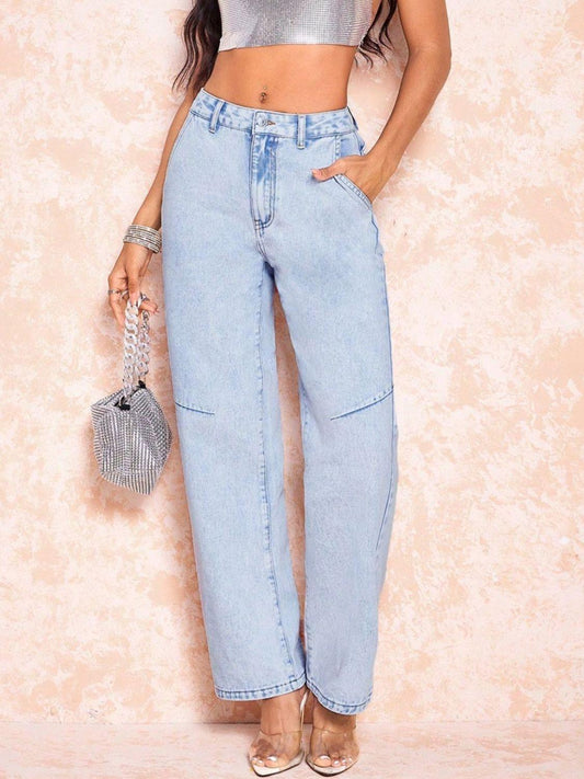 Straight Leg Jeans with Pockets Light