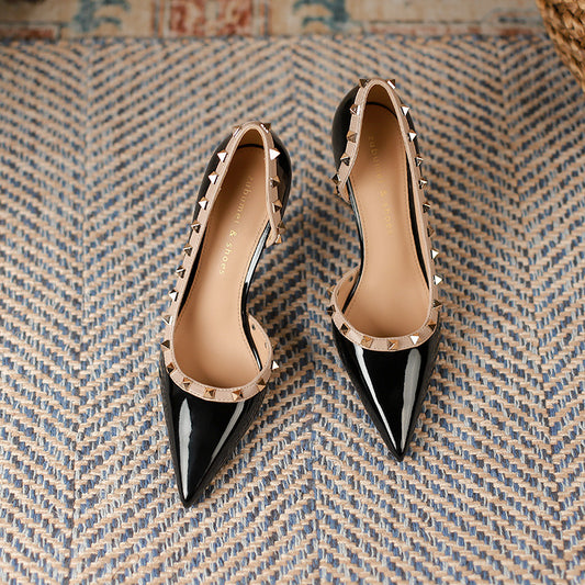 Rivet Detail Point Toe Stiletto Pumps Black