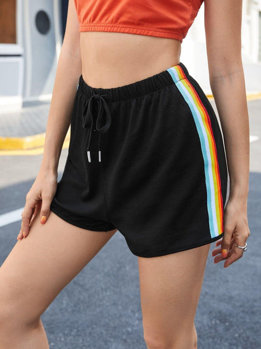 Ivy Lane Side Stripe Drawstring Shorts Black