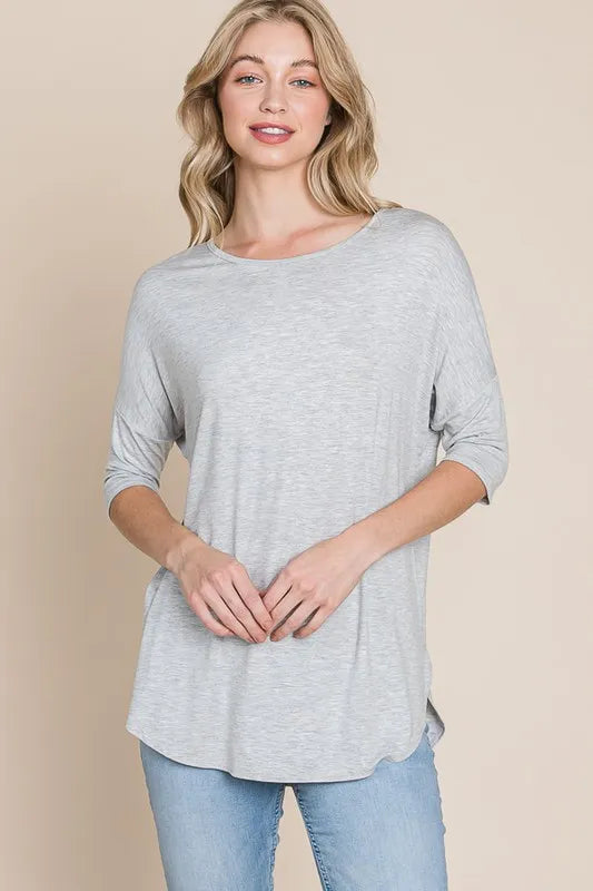 BOMBOM Round Neck Half Sleeve T-Shirt Light Gray