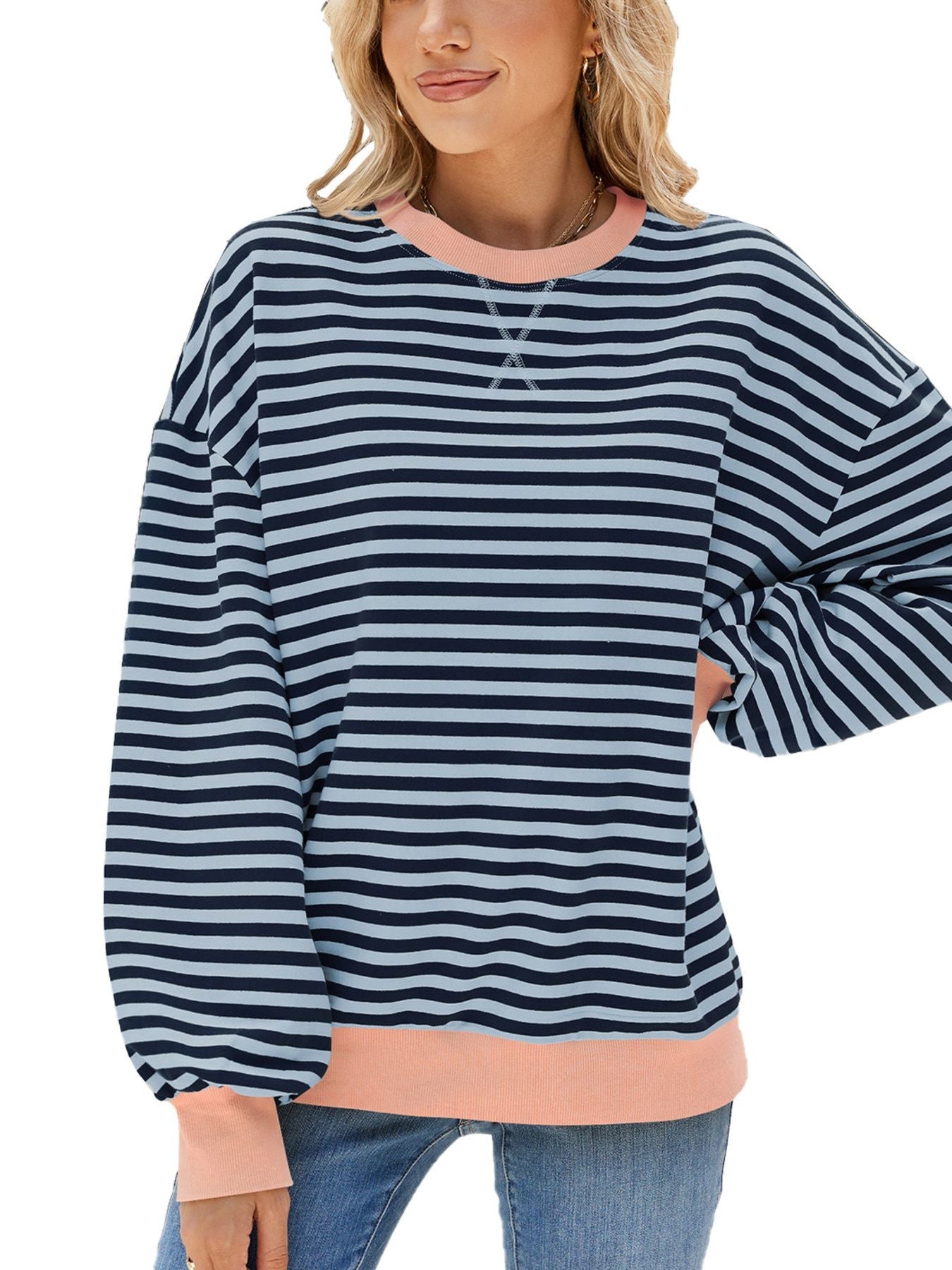 Striped Crew Neck Long Sleeve Sweatshirt