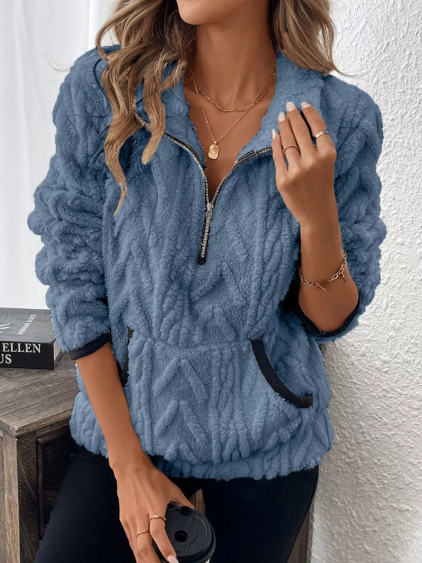 Full Size Sherpa Half Zip Sweatshirt Plus Size