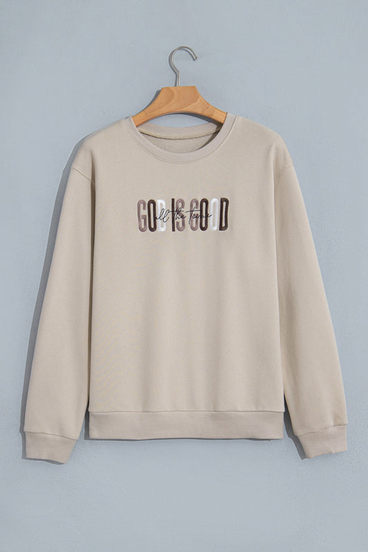 God Is Good Embroidered Drop Shoulder Crewneck Sweatshirt