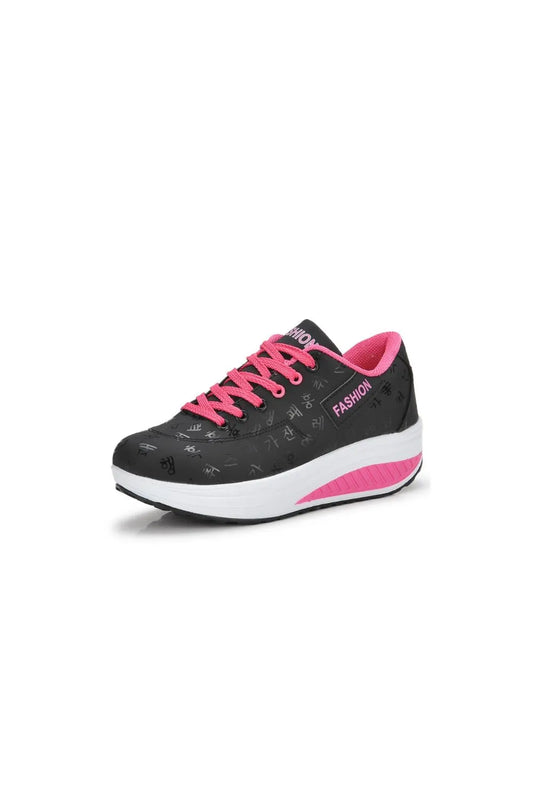 Lace Up Rocker Sole Sneakers Black
