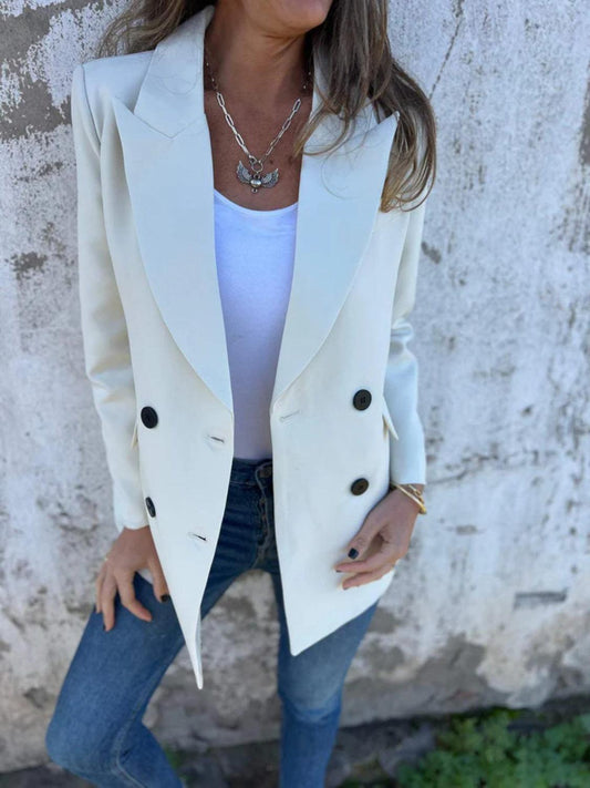 Full Size Collared Neck Long Sleeve Blazer Ivory