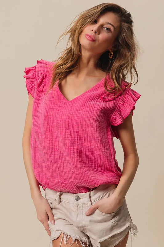 BiBi Mineral Washed Crinkle Gauze Top