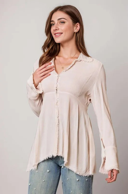 Davi & Dani V-Neck Open Back Adjustable Babydoll Shirt
