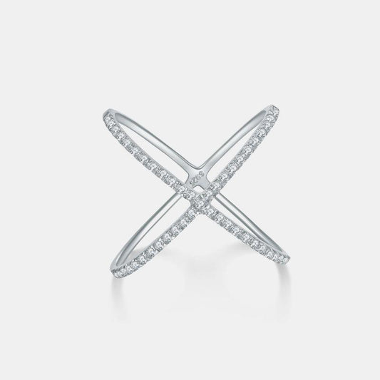 925 Sterling Silver Moissanite Crisscross Ring Silver