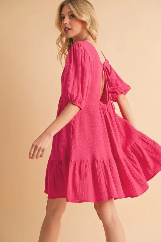 Aemi+Co Tied Back Ruffled Short Sleeve Mini Dress