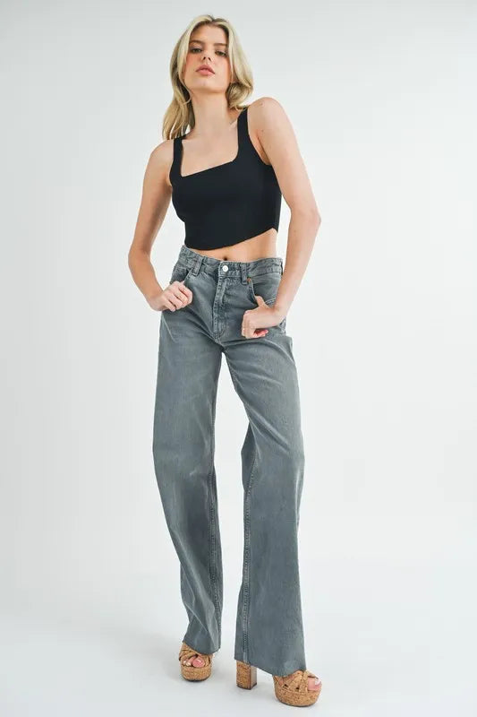 MABLE Corset Design Detail Crop Knit Top Black